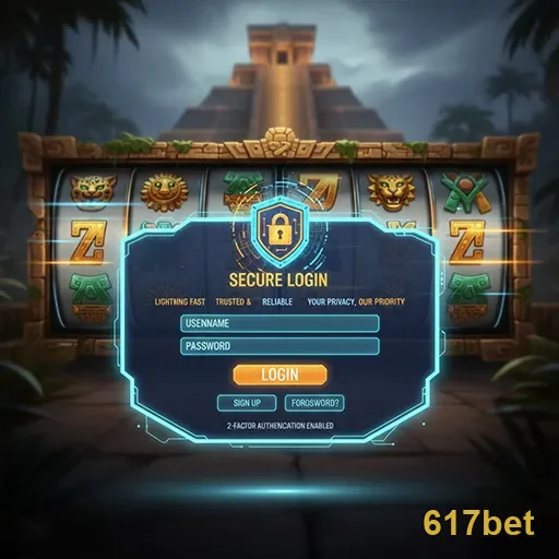 Tela de login da plataforma 617bet com recursos de segurança.