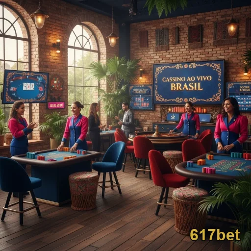 Ambiente de cassino ao vivo da 617bet com dealers e mesas.
