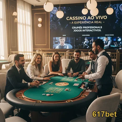 Jogadores interagem com crupiês no cassino ao vivo 617bet.