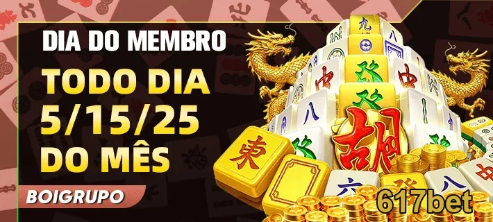 Promoção do Dia do Membro no 617bet com símbolos de jogo.