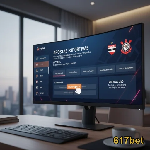 Interface de apostas esportivas da 617bet em um monitor.