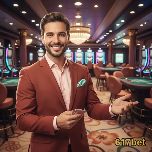 Dealer sorridente na 617bet em ambiente de cassino.