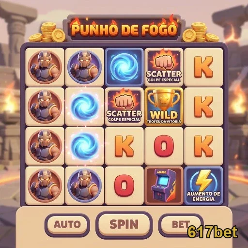 Slot 'Punho de Fogo' disponível no 617bet com símbolos e bônus.