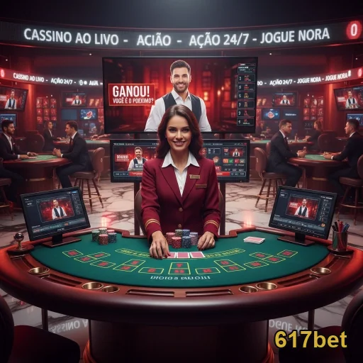 Interface do aplicativo 617bet com dealer ao vivo e mesas.