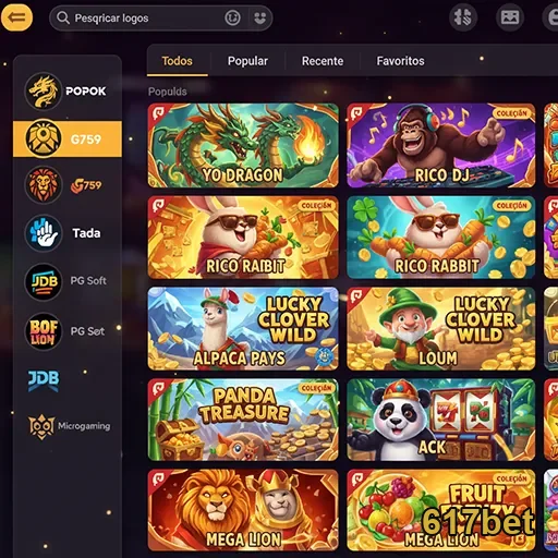 Tela do site 617bet com acesso fácil a jogos populares.