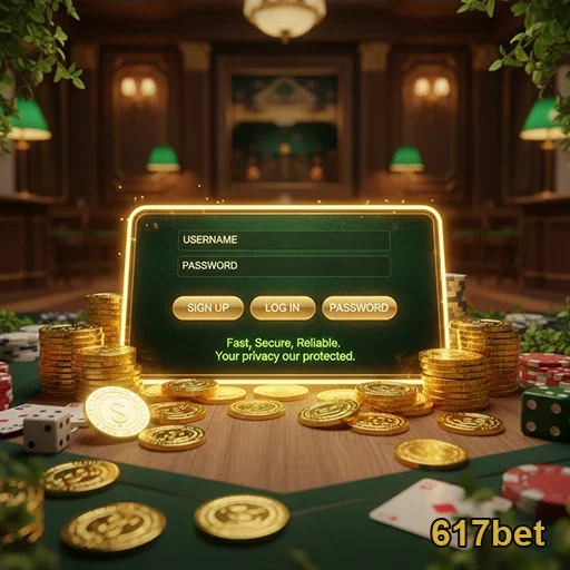 Tela de login do 617bet com fichas de cassino ao redor.